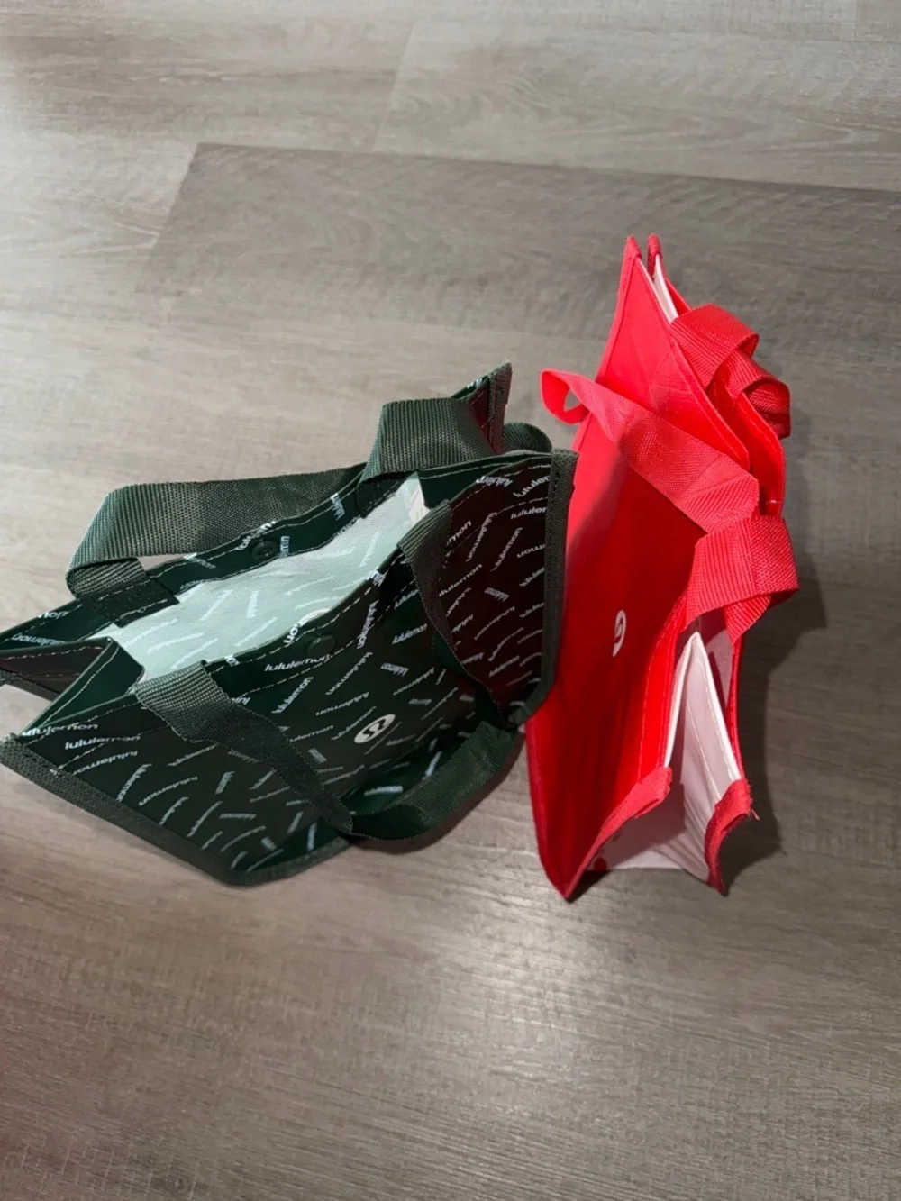 lululemon Set of 2 athletica Olive Green and Red Logo Reusable Tote